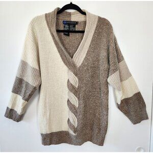 Vintage IB Diffusion Silk / Angora / Lambswool Sweater, Med, Cream & Brown, 90's